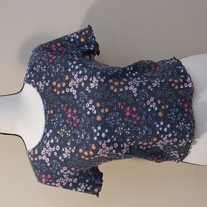 American Eagle Floral Lettuce Hem Waffle Texture Crop Top